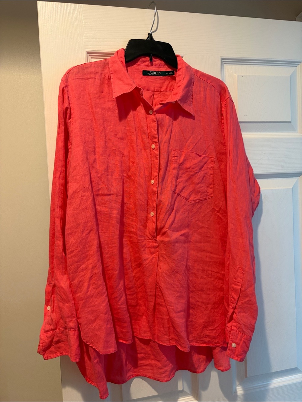Ralph Lauren Coral Pink Button-Front Linen Shirt